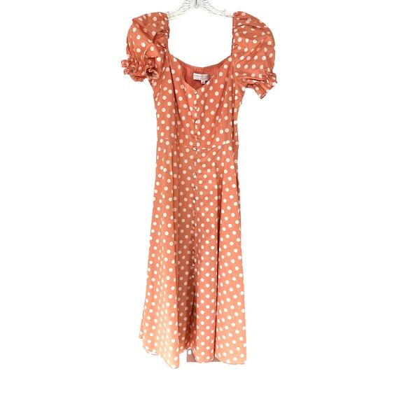 Caroline Constas Savannah Trad Cottagecore Puff Sleeve Polka Dot Dress Small - Picture 2 of 13